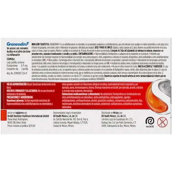 Imagen 3 de Graneodín F Pastillas con Flurbiprofeno 8.75 mg Sabor Naranja Caja con 16 Pastillas