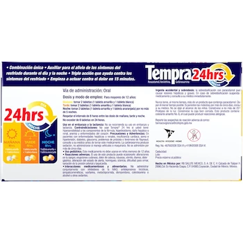 Imagen 3 de Tempra 24hrs Medicamento para Gripa y Resfriado Caja con 24 Tabletas