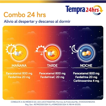 Imagen 5 de Tempra 24hrs Medicamento para Gripa y Resfriado Caja con 24 Tabletas