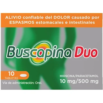Imagen de referencia para Buscapina Duo Antiespasmódico y Analgésico 10 Tabletas con Hioscina 10 mg / Paracetamol 500 mg para Adultos y Niños Mayores de 10 Años