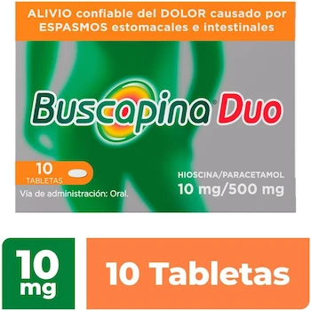 Imagen 2 de Buscapina Duo Antiespasmódico y Analgésico 10 Tabletas con Hioscina 10 mg / Paracetamol 500 mg para Adultos y Niños Mayores de 10 Años