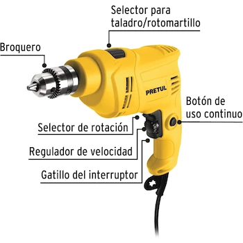 Imagen 2 de Rotomartillo Eléctrico Pretul Modelo ROTO-3/8P6 con Mandril de 3/8 Pulgadas y Potencia de 550 Watts