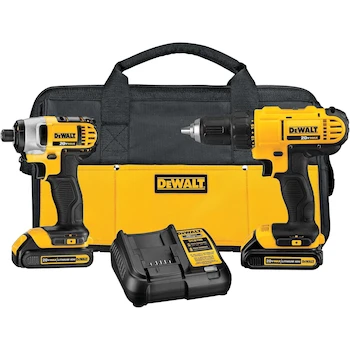 Imagen alusiva al producto DEWALT 20V MAX Cordless Drill/Driver and Impact Driver Combo Kit Model DCK240C2 with DCD771 1/2-Inch Drill/Driver, DCF885 1/4-Inch Impact Driver, Two 1.3Ah Batteries, Charger, and Contractor Bag in Yellow/Black