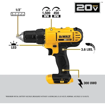 Imagen 3 de DEWALT 20V MAX Cordless Drill/Driver and Impact Driver Combo Kit Model DCK240C2 with DCD771 1/2-Inch Drill/Driver, DCF885 1/4-Inch Impact Driver, Two 1.3Ah Batteries, Charger, and Contractor Bag in Yellow/Black