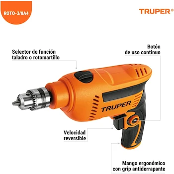 Imagen 2 de Rotomartillo Truper ROTO-3/8A4 3/8" 600W Profesional