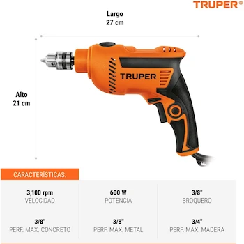 Imagen 3 de Rotomartillo Truper ROTO-3/8A4 3/8" 600W Profesional