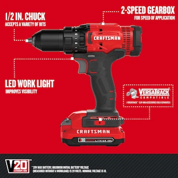 Imagen 3 de CRAFTSMAN V20 20V MAX Cordless 1/2-Inch Drill/Driver Kit, Red, Model CMCD700C1