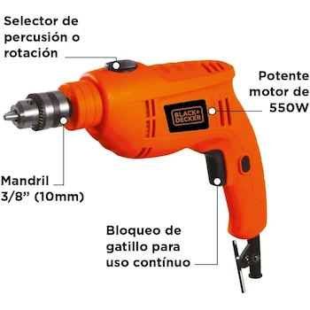 Imagen 2 de BLACK+DECKER Taladro Rotomartillo TB550 550W 3/8” (10mm)