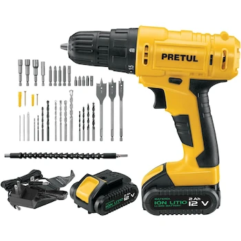 Imagen alusiva al producto Taladro Inalámbrico Pretul TALI-12PK2 12V 3/8" con Accesorios y Estuche