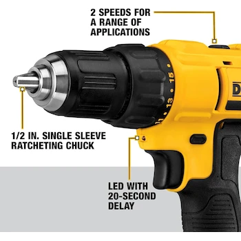 Imagen 3 de DeWALT DCD771C2 Kit de Taladro Inalámbrico Compacto de 1/2 Pulgada 20V MAX Ión de Litio con 2 Baterías, Cargador y Estuche Negro y Amarillo