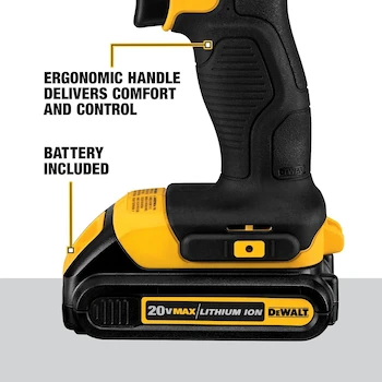 Imagen 4 de DeWALT DCD771C2 Kit de Taladro Inalámbrico Compacto de 1/2 Pulgada 20V MAX Ión de Litio con 2 Baterías, Cargador y Estuche Negro y Amarillo