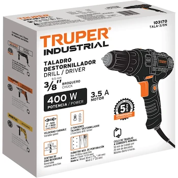 Imagen 4 de Taladro Atornillador Industrial Truper TALA-3/8N de 3/8 Pulgadas 400 Watts 127V 60Hz