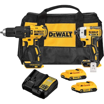 Imagen alusiva al producto DEWALT Kit Taladro Percutor Atornillador de 1/2" (13mm) y Atornillador de Impacto de 1/4" (6.35mm) con Bolsa para Herramientas 20V DCK223D2