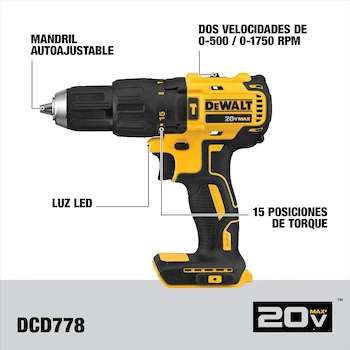 Imagen 3 de DEWALT Kit Taladro Percutor Atornillador de 1/2" (13mm) y Atornillador de Impacto de 1/4" (6.35mm) con Bolsa para Herramientas 20V DCK223D2