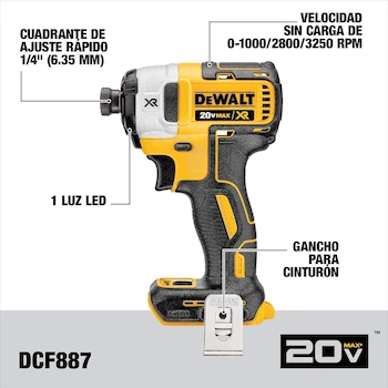 Imagen 5 de DEWALT Kit Taladro Percutor Atornillador de 1/2" (13mm) y Atornillador de Impacto de 1/4" (6.35mm) con Bolsa para Herramientas 20V DCK223D2