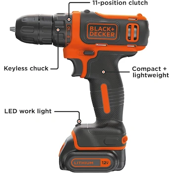 Imagen 2 de Taladro Inalámbrico BLACK+DECKER BDCDD12C 12V MAX