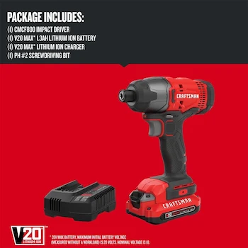 Imagen 3 de CRAFTSMAN CMCF800C1 Kit de Driver de Impacto 20V Máximo 1/4 Pulgadas con Batería y Cargador