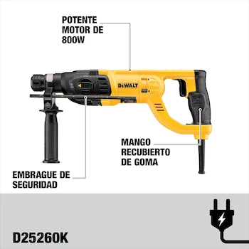 Imagen 2 de DEWALT Rotomartillo Cincelador SDS Plus de 1" (26mm) 800W con Caja de Herramientas D25260K