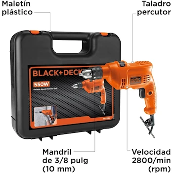 Imagen 1 de BLACK+DECKER TP550K-B3 Taladro Percutor 3/8" (10mm) 550W con Caja de Herramientas