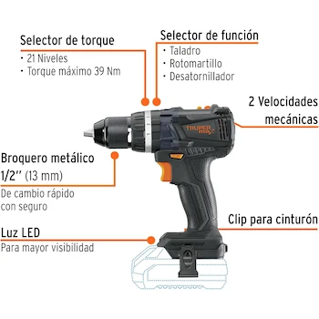 Imagen 2 de Truper Max MAX-20RS Rotomartillo Inalámbrico de 1/2 Pulgada con Motor Brushless Sin Accesorios