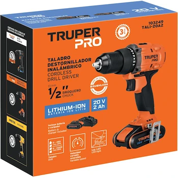 Imagen 3 de Taladro Inalámbrico Truper PRO Modelo TALI-20A2 de 1/2 Pulgada 20 Voltios con Motor Brushless Incluye 1 Batería de 2 Ah y 1 Cargador
