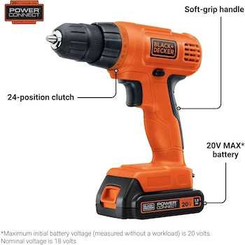 Imagen 2 de BLACK+DECKER LD120VA 20V MAX POWERCONNECT Taladro Desarmador Inalámbrico con Kit de 30 Piezas