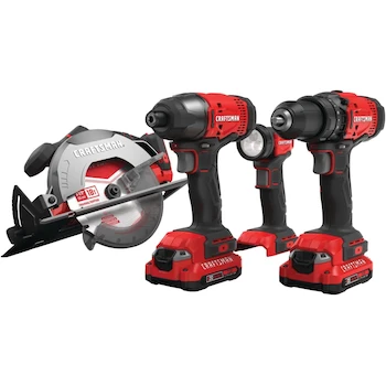 Imagen 2 de CRAFTSMAN V20 Kit de Herramientas Inalámbricas 20V con Taladro Atornillador, Sierra Circular, Atornillador de Impacto, Linterna y 2 Baterías Modelo CMCK401D2