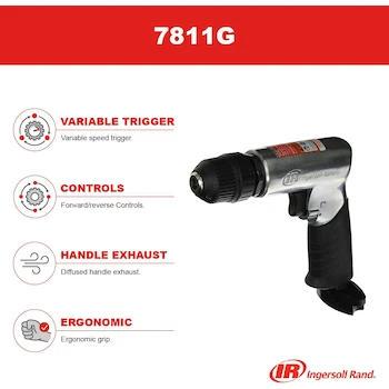 Imagen 3 de Ingersoll Rand 7811G Taladro Neumático de Empuñadura de Pistola 3/8" con Mandril Sin Llave Reversible