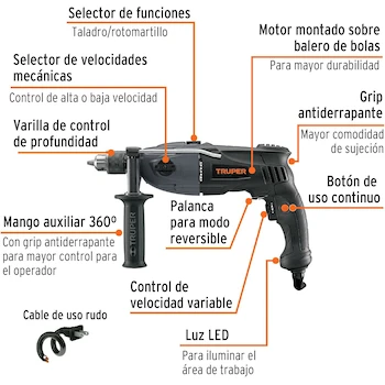 Imagen 2 de Truper ROTO-1/2NX2 Rotomartillo Industrial 1/2" 1200W