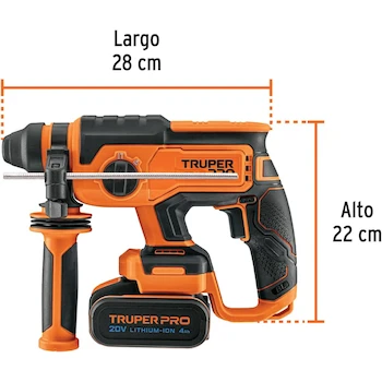 Imagen 3 de Rotomartillo SDS Plus Inalámbrico Truper PRO ROEI-20A 20V Brushless con Batería de 4 Ah y Cargador