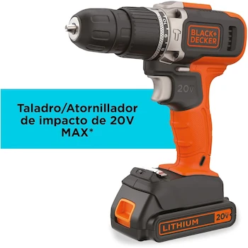 Imagen 3 de BLACK+DECKER BCD704C1-B3 Taladro Atornillador de Impacto Inalámbrico 20V 3/8" con Batería de Litio 1.5Ah y Cargador