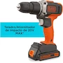 Miniatura de BLACK+DECKER BCD704C1-B3 Taladro Atornillador de Impacto Inalámbrico 20V 3/8" con Batería de Litio 1.5Ah y Cargador