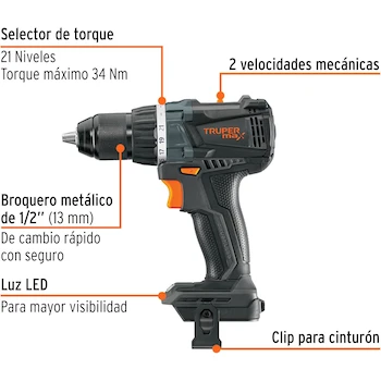 Imagen 2 de Taladro Inalámbrico Truper Max MAX-20TS 1/2" Motor Brushless Sin Accesorios
