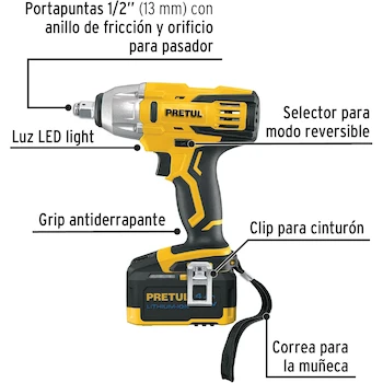 Imagen 2 de Llave de Impacto Inalámbrica Pretul LIMI-20P 1/2" 20V con 1 Batería de 4 Ah