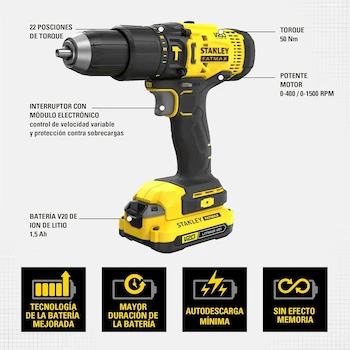 Imagen 4 de STANLEY Rotomartillo Inalámbrico 20V SCD711C2K con 2 Baterías