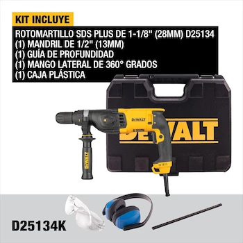 Imagen de referencia para DEWALT Rotomartillo Cincelador SDS Plus 1-1/8" (28mm) Modelo D25134K Amarillo y Negro con Caja de Herramientas