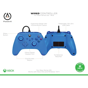 Imagen 3 de PowerA Mando con Cable para Xbox Series X|S, Xbox One y PC - Azul Edition