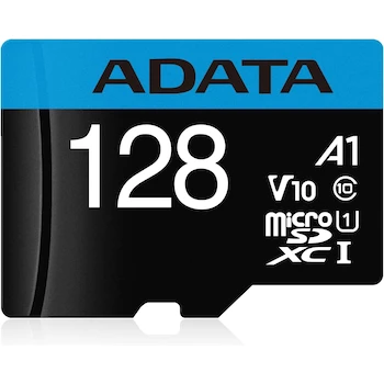 Imagen alusiva al producto ADATA Premier 128GB MicroSDXC UHS-I Memory Card with SD Adapter Black/Blue A1 Class 10 Model AUSDX128GUICL10A1-RA1