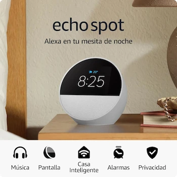 Imagen de referencia para Amazon Echo Spot 2024 Blanco - Despertador Inteligente con Alexa, Modelo B0BFCBKXWL