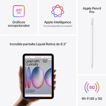 Imagen 4 de iPad mini de Apple con chip A17 Pro, 8.3 pulgadas, 512 GB, Morado