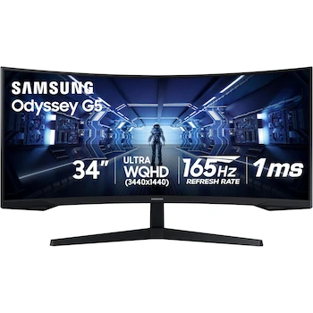 Imagen de referencia para Samsung Odyssey G5 34-Inch Ultra-Wide Curved Gaming Monitor, WQHD, Model LC34G55TWWNXZA, 2020, Black