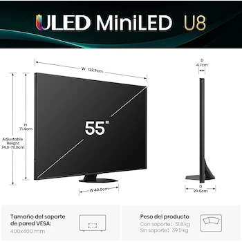 Imagen 2 de Hisense U8QG 55 Pulgadas Mini-LED Pro Smart Google TV UHD 4K (Modelo 2025)