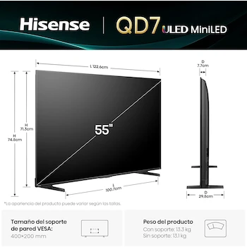 Imagen 2 de Hisense QD7QFM 55 Pulgadas Mini-LED Smart Fire TV UHD 4K (Modelo 2025)