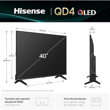Imagen 2 de Hisense QD4QFM Modelo 2025 Television 40 Pulgadas QLED Smart Fire TV FHD
