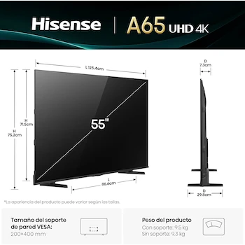 Imagen 2 de Hisense Televisión A65N 55 Pulgadas Smart Fire TV UHD 4K Modelo 2025 con Control Remoto por Voz Alexa