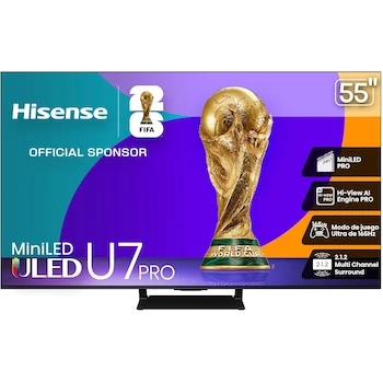 Imagen de referencia para Hisense U7QG Pro (Modelo 2025) Pantalla 55 Pulgadas Mini-LED Pro Smart Google TV UHD 4K con Control Remoto por Voz con Alexa