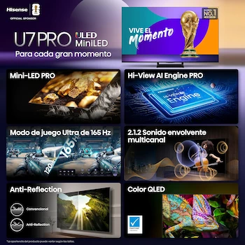 Imagen 4 de Hisense U7QG Pro (Modelo 2025) Pantalla 55 Pulgadas Mini-LED Pro Smart Google TV UHD 4K con Control Remoto por Voz con Alexa