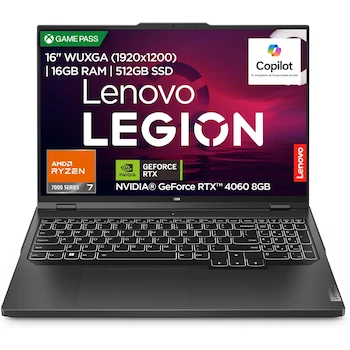 Imagen de referencia para Lenovo Legion Pro 5 16ARX8 16" WQXGA AMD Ryzen 7 7745HX 16GB RAM 512GB SSD NVIDIA GeForce RTX 4060 Onyx Grey Windows 11 Home Gaming Laptop