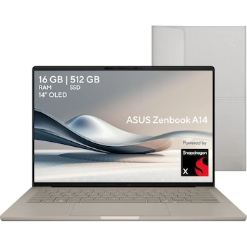 Imagen de referencia para ASUS Zenbook A14 14" OLED Laptop Snapdragon X Elite X1E-78-100 16GB RAM 512GB SSD FHD IR Camera Backlit Spanish Keyboard with Sleeve