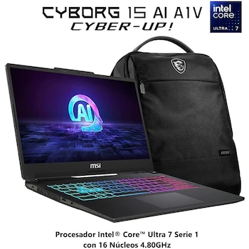 Imagen 2 de MSI Cyborg 15 Gaming Laptop A1VFK-233MX Intel Core Ultra 7-155H NVIDIA GeForce RTX 4060 16GB RAM 512GB SSD 15.6" Negro Teclado Español 2 Años Garantía Incluye Mochila